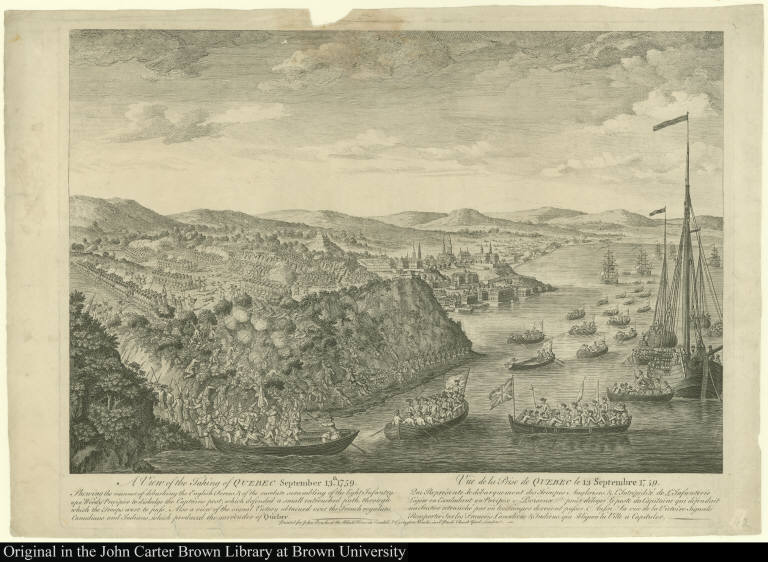 A View of the Taking of Quebec September 13th. 1759. Shewing the manner of debarking the English Forces ...Vüe de la Prise de Quebec le 13 Septembre 1759. Qui Représente de débarquement des Troupes Angloise ...