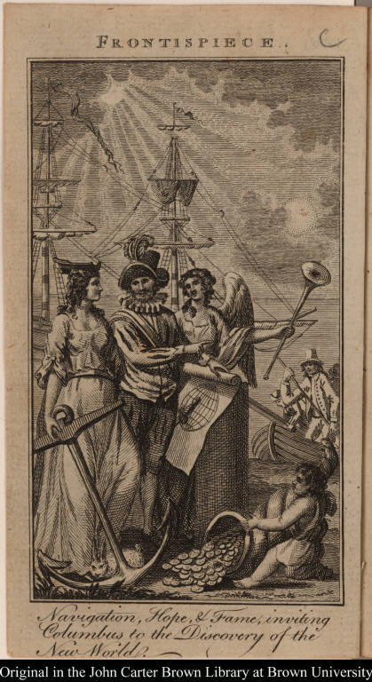 Navigation, Hope, & Fame, inviting Columbus to the Discovery of the New World.