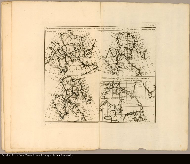 Carte qui représente les différentes connoissances que l'on a eues des Terres Arctiques depuis 1650 jusqu'en 1747 ausquelles il faut comparer la carte suivante Ce. 10 par M. de Vaugondy 1773