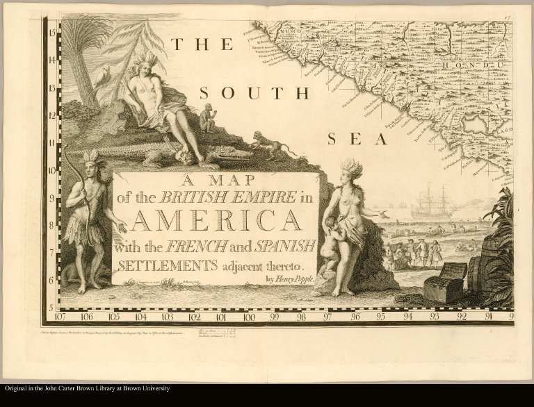 [Cartouche showing the arrival of Europeans to America]