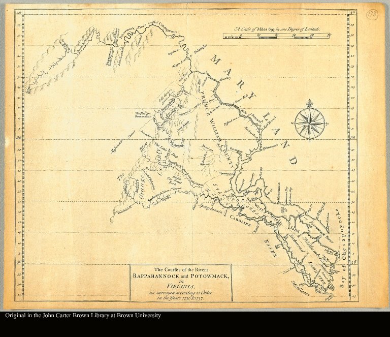 The courses of the Rivers Rappahannock and Potowmack, in Virginia, as surveyed according to order in the years 1736 & 1737