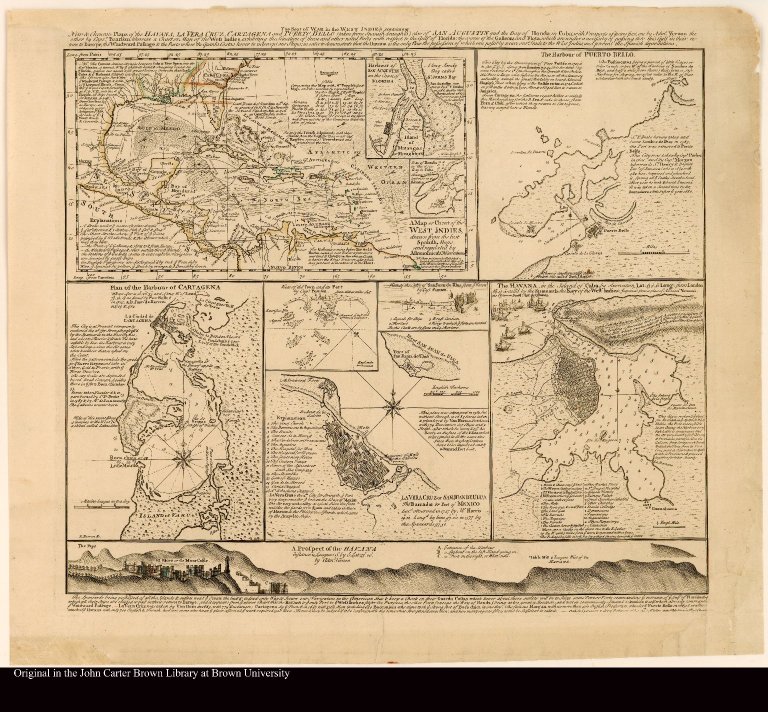 The seat of war in the West Indies, containing new & accurate plans of the Havana, la Vera Cruz, Cartagena and Puert Bello-- also of San Augustin