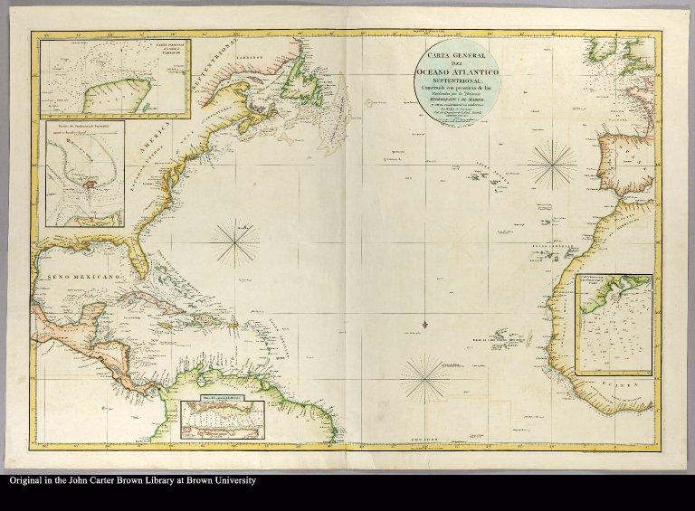 Carta general del Oceano Atlantico Septentrional construida con presencia de las publicadas por la direccion Hidrografica de Madrid, y otros conocimientos modernos. Por D[o]n. Jose de Espinosa gefe de esquadra de la Real Armada