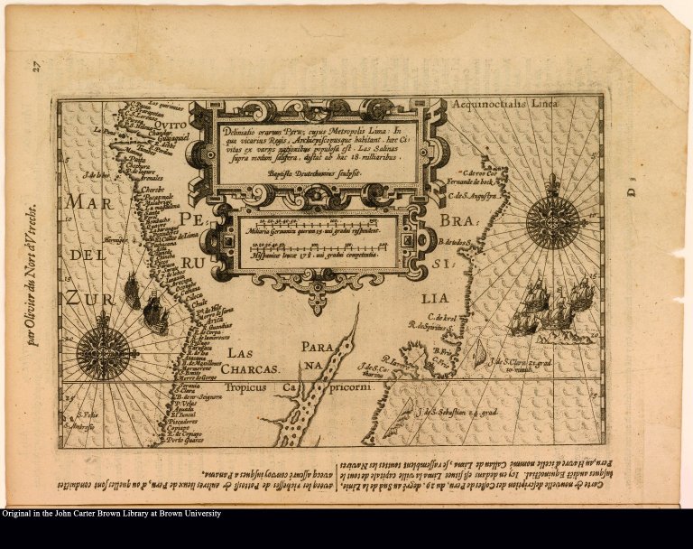 Delineatio orarum Peru cujus Metropolis Lima: In qua vicarius Regis Archiepiscopusque habitant haec Civitas ex varijs nationibus populosa est Las Salinas . . .