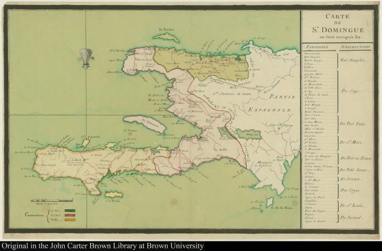 Carte de St. Domingue ou sont marqués les Paroisses Jurisdictions