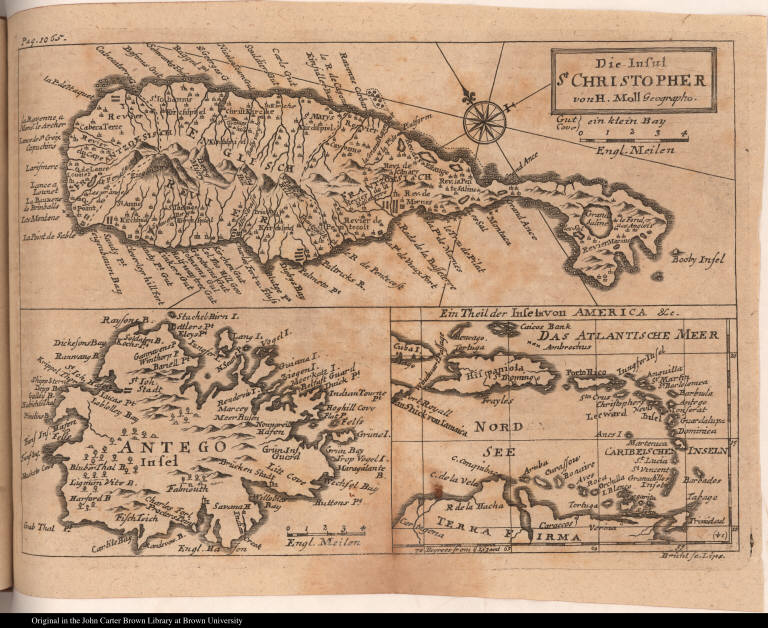 Die Insul St Christopher; Antego Insel; Ein Theil der Inseln von America &c.