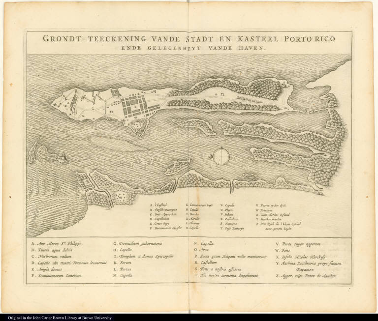 Grondt-teeckening vande Stadt en Kasteel Porto Rico ende gelegenheyt vande haven