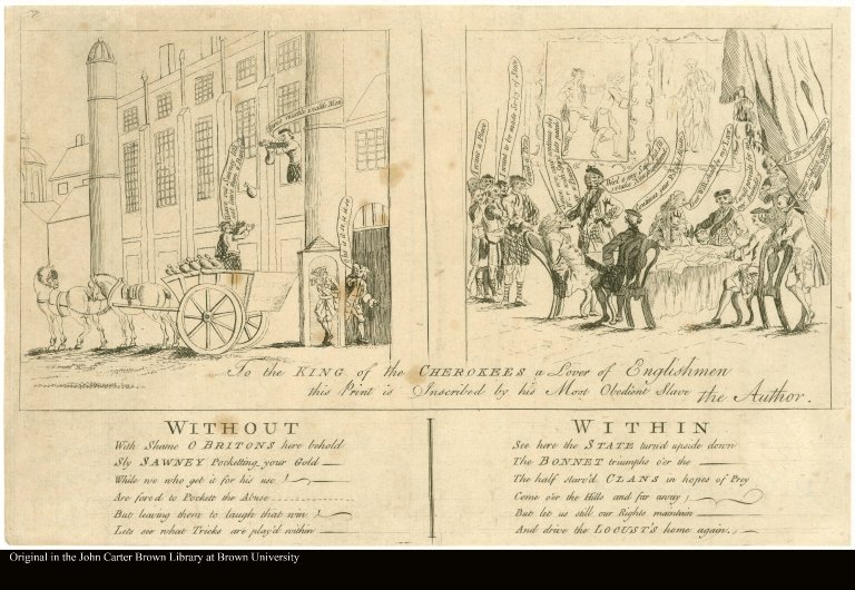 To the KING of the CHEROKEES a Lover of Englishmen this Print is Inscribed by His Most Obedient Slave the Author.